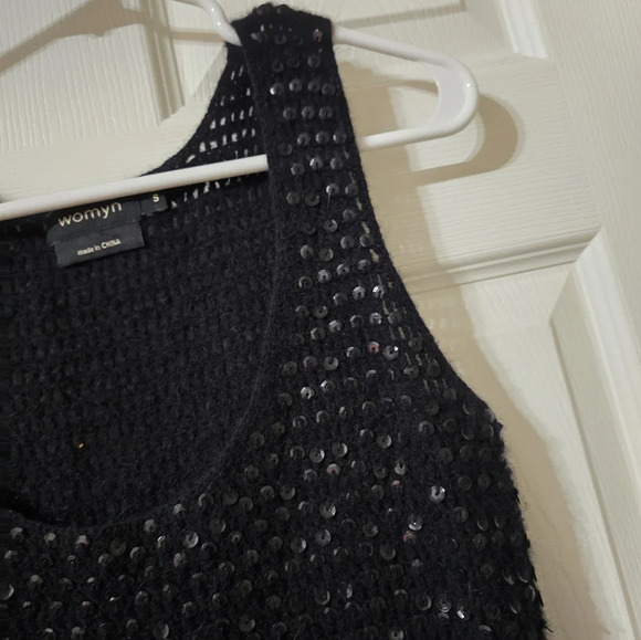 Womyn Lambs Wool & Angora Rabbit Hair Black Knit Sweater Tunic w/ Sequins, EUC! - Picture 4 of 8